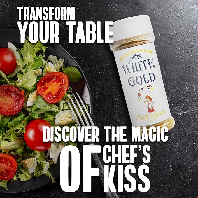 White Gold Chef’s Kiss All Purpose Seasoning with Pink Himalayan Sea Salt - Gourmet Seasoned Salt Blend Perfect for Cooking Meats & Vegetables, Natural Ingredients, Gluten-Free, Vegan, Keto Friendly
