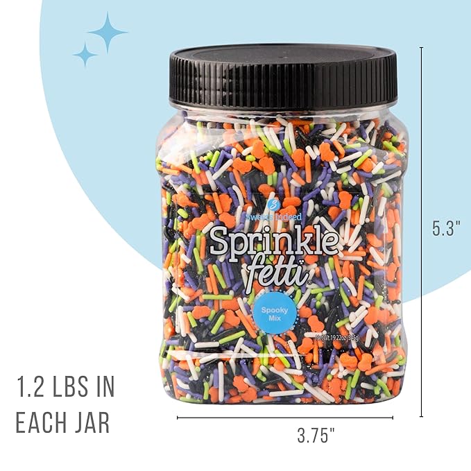Sweets Indeed Bulk Halloween Sprinklefetti Mix ??1.2 lb Jar | Edible Sprinkles in Orange, Purple, Green, White & Black | Bulk Sprinkle Mix for Cookies, Cupcakes, Cakes & Party Desserts