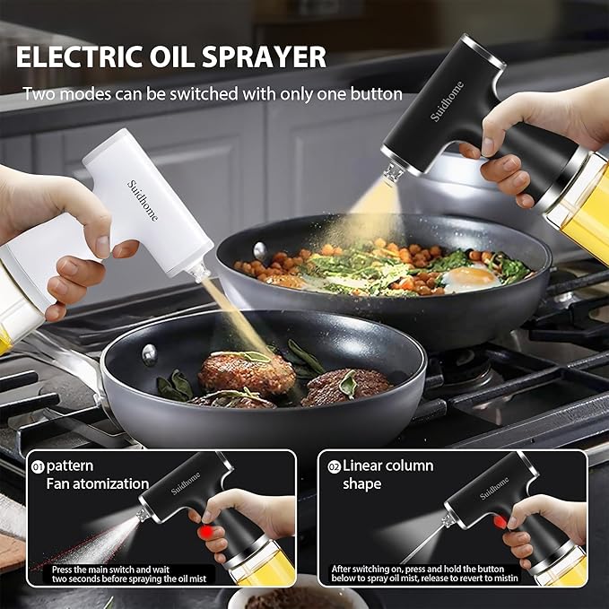 Oil Sprayer Mister for Cooking, Glass Bottle with Black Handle, Kitchen Spray Dispenser (Black)