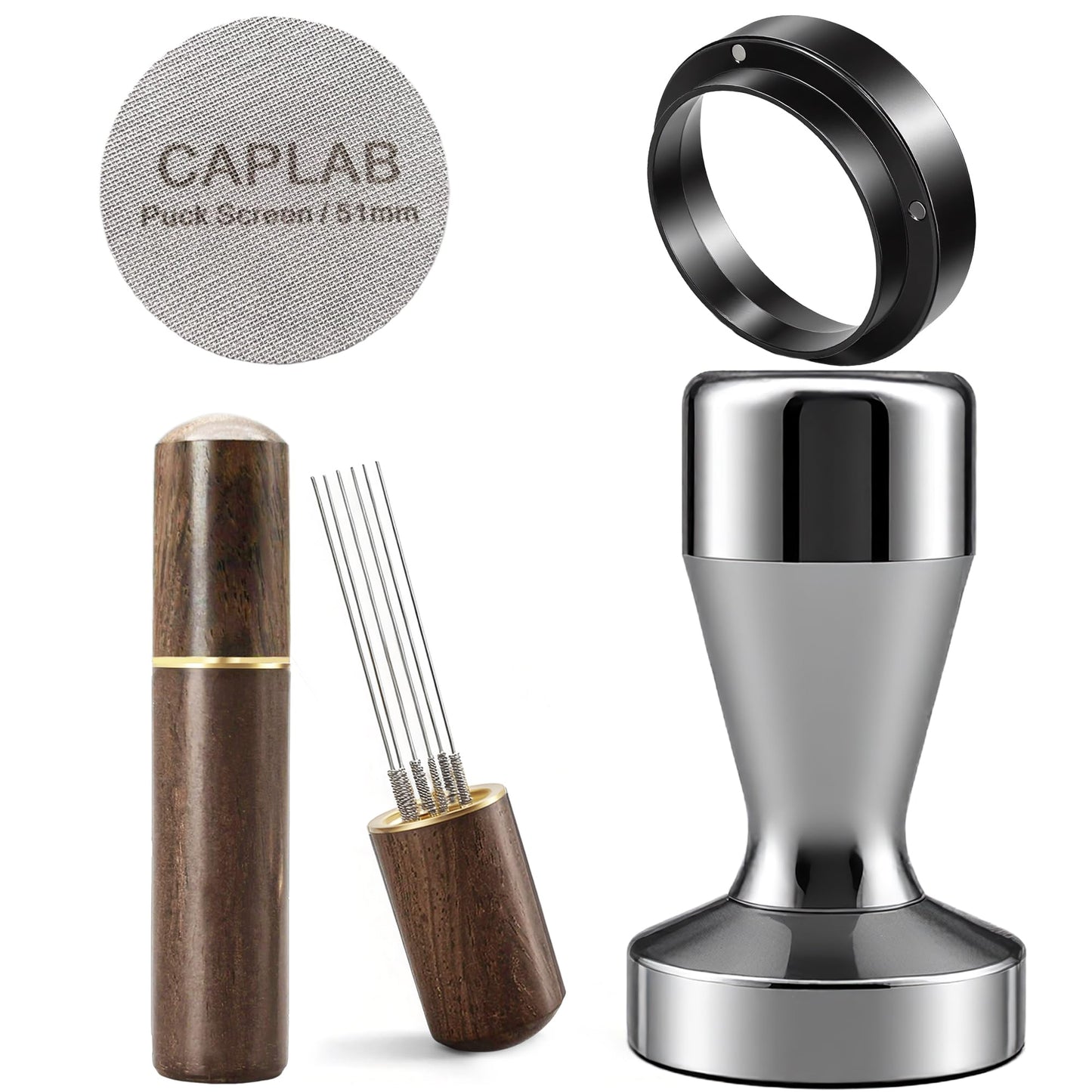 CapLab 51mm Espresso Accessories Kit, Espresso Tamper Set with WDT Tool, Coffee Tamper, Puck