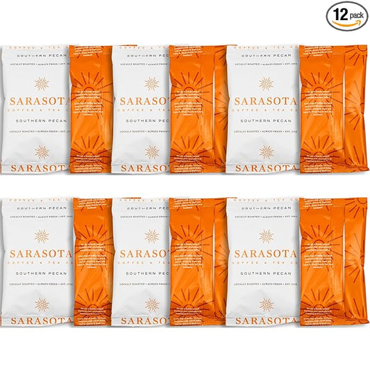 Sarasota Coffee Ground Packets | Gourmet Flavored Medium Roast Grounds Packs | Southern Texas Butter Pecan | Low Acid Mold Free Bulk Individual Pouches for 12 Cup Coffee Maker | 2 oz Bags, 12 Count