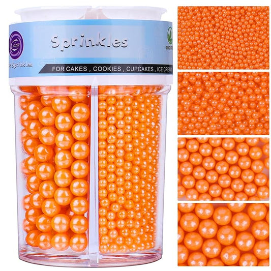 Halloween sprinkles for Cake Decorating, Orange Pearl Sprinkles 4 Sizes Mix for Cake Cupcake Cookie Baking Donuts Ice Cream Toppings
