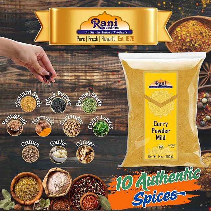 Rani Curry Powder Mild (10-Spice Authentic Indian Blend) 14oz (400g) ~ All Natural | Salt-Free | NO Chili or Peppers | Vegan | No Colors | Gluten Friendly | NON-GMO | Indian Origin