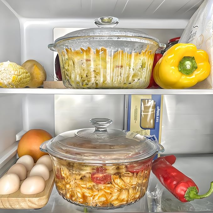 Round Glass Casserole Baking Dish With Lid, Borosilicate Glass, 2.4QT Glass Casserole Dish for Oven