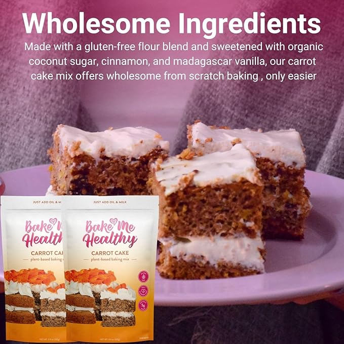 Bake Me Healthy Vegan and Gluten-Free Carrot Cake & Cupcake Mix, 11.9oz (337g) Pack of 2 ??Dairy-Free, Egg-Free, Nut-Free, Plant-Based, Low Sugar, Allergy-Friendly, Easy to Bake, Made with Upcycled Ingredients
