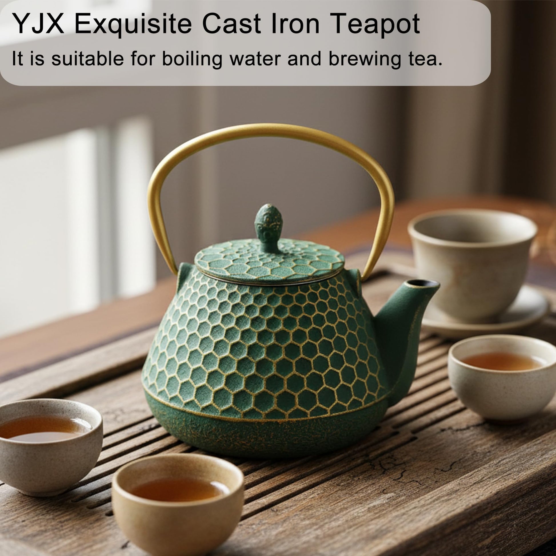 Cast Iron Tea Kettle, Japanese Tetsubin Teapot Coated with Enameled Interior, Durable Cast Iron