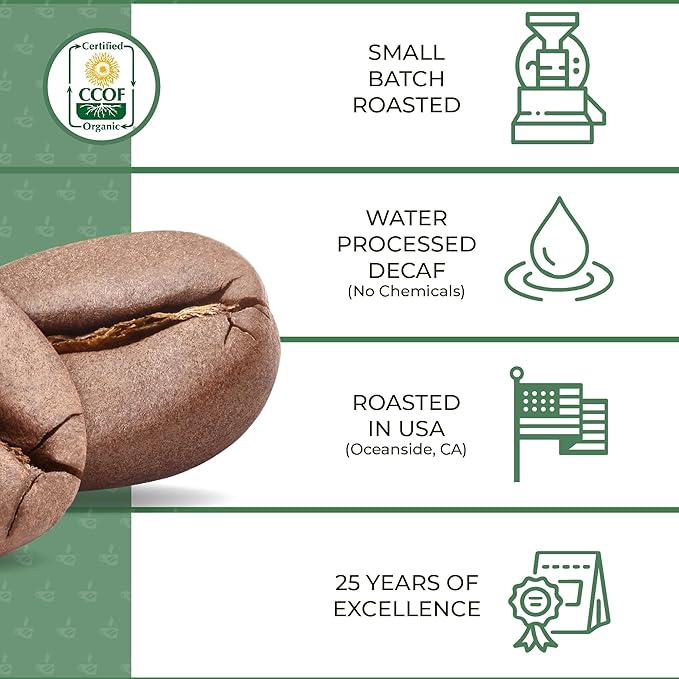 The Bean Organic Coffee Company Water Processed DECAF IL Chicco (Traditional Italian Roast), Dark Roast, Whole Bean Coffee, 5-Pound Bag
