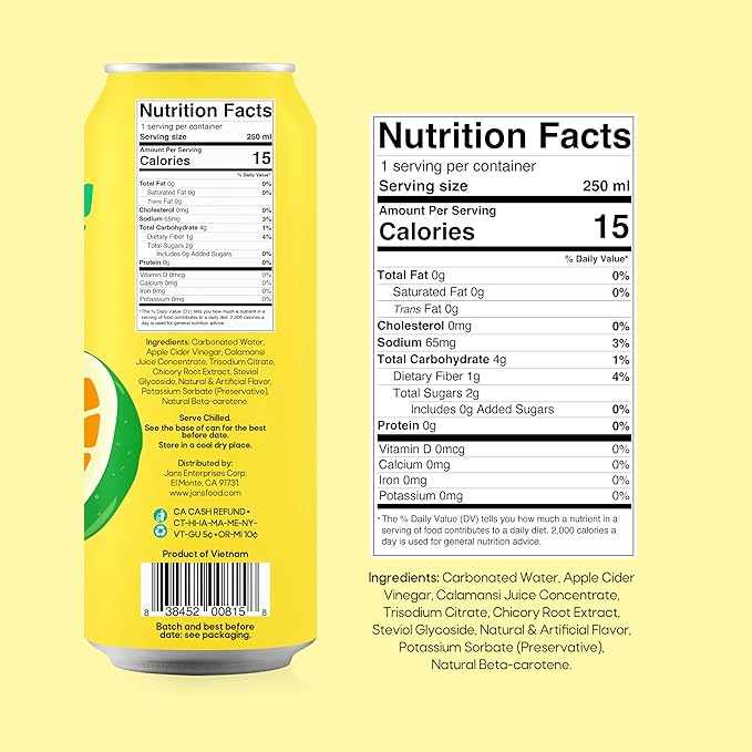 Jans Sparkling Prebiotic Soda Beverage ??Calamansi 8.4 Fl Oz (6-Pack) ??Low Calorie, NO Added Sugar, Non-GMO Sparkling Fruit Beverage, Gut Health Support
