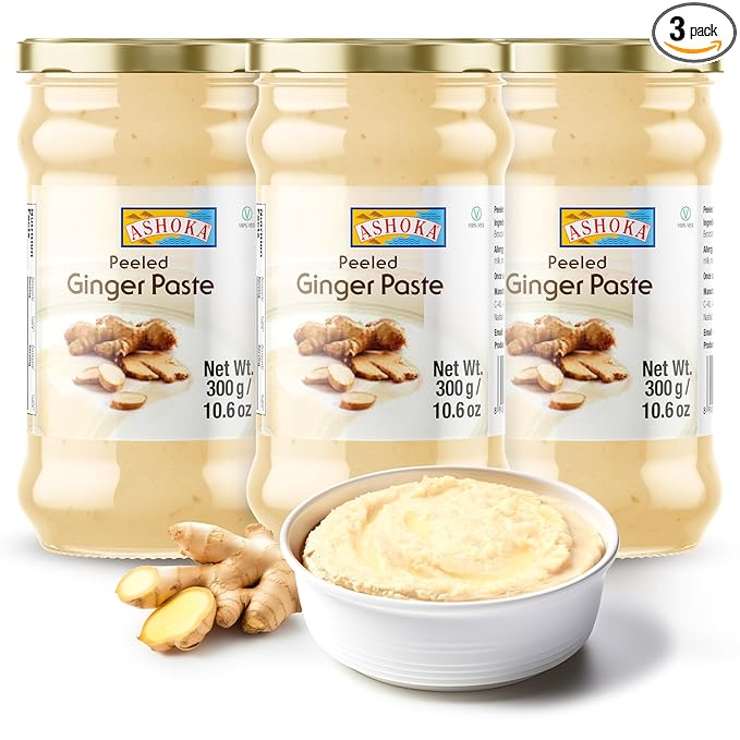 Ashoka Authentic Ginger Paste | Vegan | Gluten-Free | Kosher Certified | Non-GMO | Made from Premium Indian Spices | Great for Cooking Flavorful Food | 300 Grams (Pack of 3)