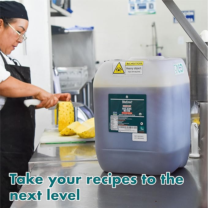 BLUE GREEN ORGANICS, Agave syrup, Agave, Gluten Free, Organic, Sweetener, coffees, pancakes or any baked good, Family-friendly, For restaurants, Sugar substitute, Raw, 57.3 Lb