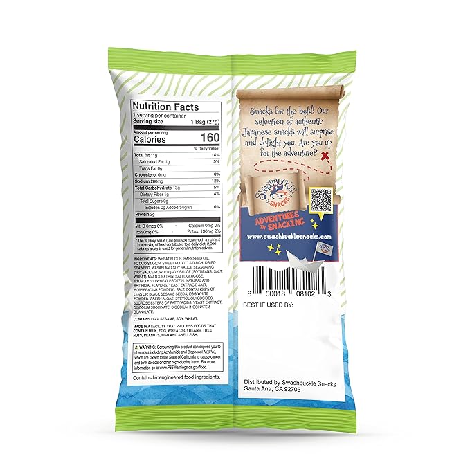 Japanese Tempura Seaweed Chips, Noriten ??Wasabi & Soy Sauce Flavor | 0.95oz x 5 Pack | Made in Japan by Swashbuckle Snacks