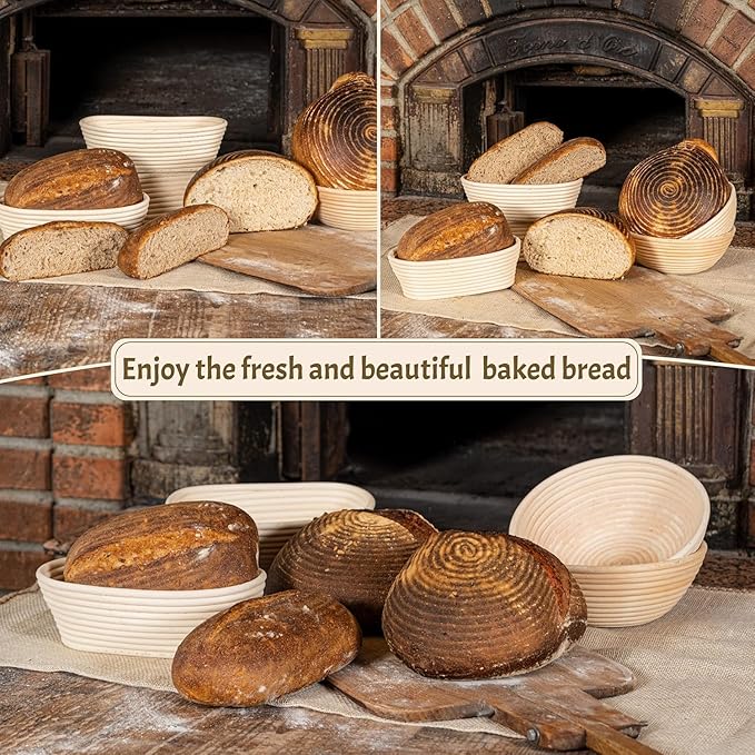 Banneton Bread Proofing Basket 2 pack 9.5 inch Oval Basket with Liner, Bread Proofing Basket Perfect for Professional & Home Sourdough Bread Baking, Artisan Sourdough Bread (Set of 2 pack 9.5" Oval)
