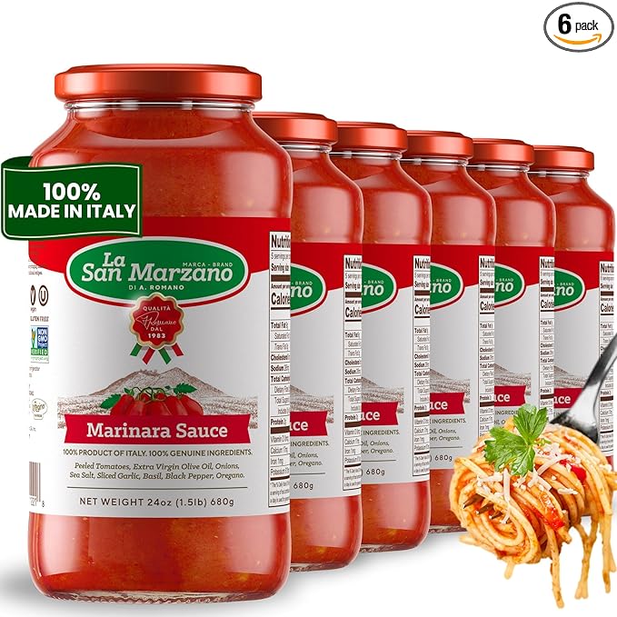 La San Marzano Marinara Sauce, 24 oz, Pasta Sauce Made in Italy, All Purpose Tomato Premium Quality, All Natural, Mediterranean Diet, Non GMO, Vegan, Gluten Free