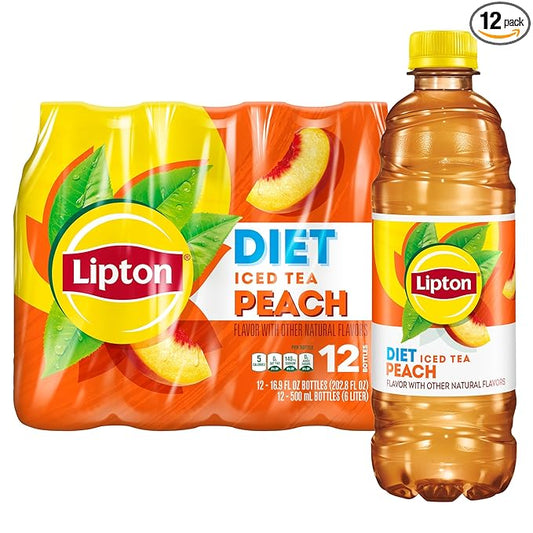 Lipton Diet Peach Iced Tea, 16.9 Fl Oz Bottles (Pack of 12)