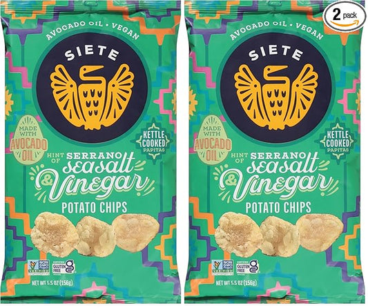 Siete Family Foods Sea Salt & Vinegar with Serrano Potato Chips, 5.5 oz Bag (Pack of 2)