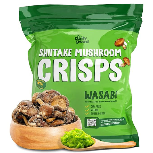 The Daily Good Shiitake Mushroom Crisps - 1-Pack Mushroom Chips, Yummy Dried Shiitake Mushrooms, Gluten-Free Mushroom Snack, Low-Temperature Vacuum Fried, Vegan Food, Wasabi Flavor, 0.2 lbs