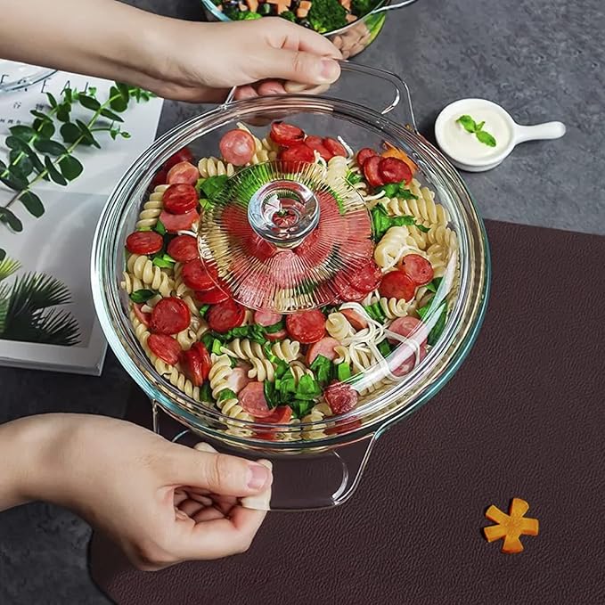 Clear Round Glass Casserole with Lid, Baking Dish with Glass Cover, Glass Casserole for Oven, Freezer and Dishwasher Safe (1.7-Quart Round)
