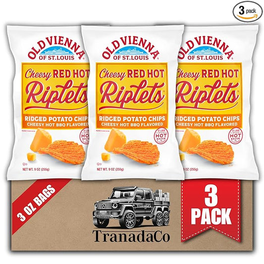 Old Vienna of St. Louis Cheesy Red Hot Riplets Ridged Potato Chips 3oz bags (Pack of 3) by TranadaCo