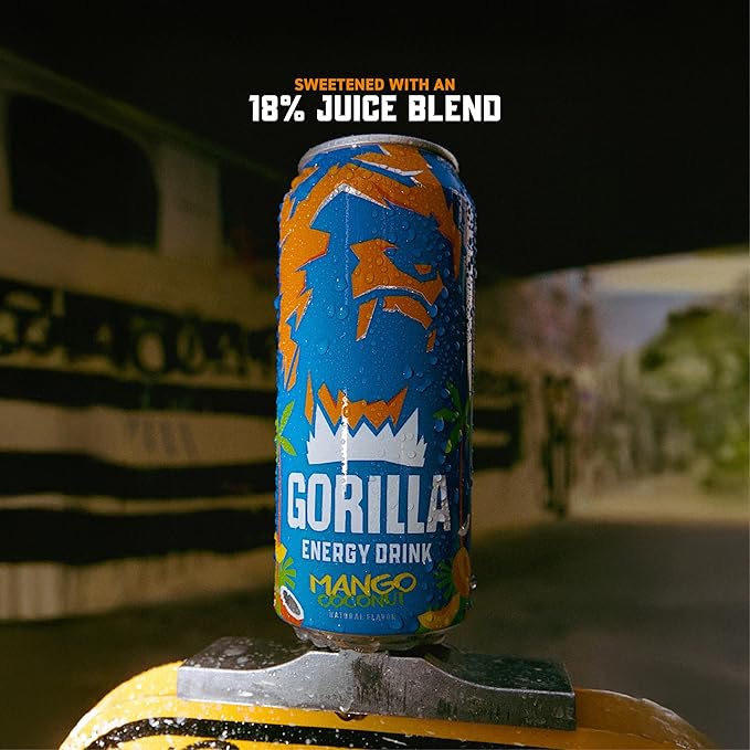 Gorilla Energy Drink, Mango Coconut, 200mg Natural Caffeine, Real Fruit Juice Squeezed &