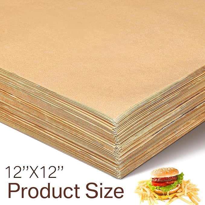 Sieral 5000 Sheets Sandwich Wrap Sheet 12 x 12 Inch Wax Paper Bulk Fast Food Basket Liners Disposable Parchment Paper Grease Resistant for Party Restaurant Wrapping(Kraft Paper Color)