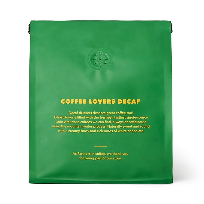 PARTNERS COFFEE ROASTERS - Whole Bean Coffee (Ghost Town - Decaf, Medium Roast) 12oz - Decaf Coffee via Mountain Water - Malt, Golden Raisin, White Chocolate - Coffee Beans - Roasted in New York City