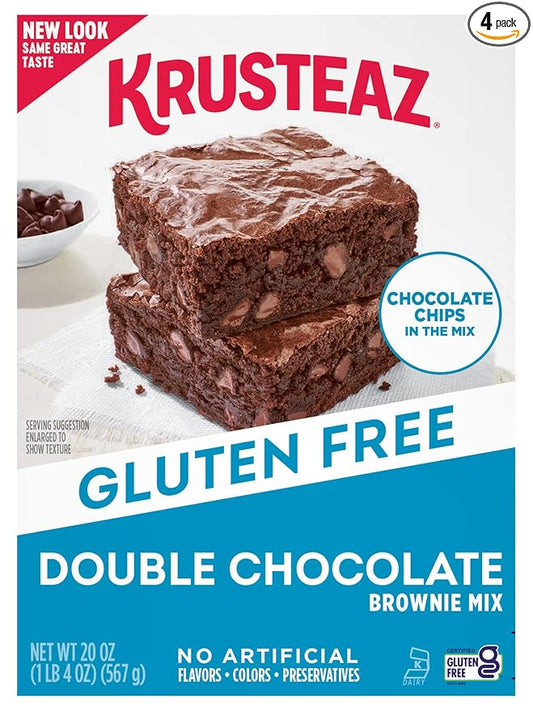 Krusteaz Gluten Free Baking Mix, Double Chocolate Brownie Mix, Gluten Free with No Artificial Flavors, Colors or Preservatives, 20-Ounce Box (Pack of 4)