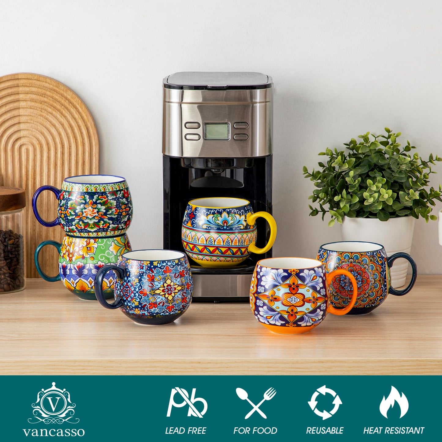 vancasso Coffee Mugs Set of 6, 18oz Ceramic Coffee Cups, Colorful