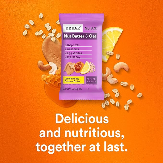 RXBAR Nut Butter and Oat Protein Bars, Protein Snacks, Snack Bars, Lemon Honey Cashew Butter (30 Bars)