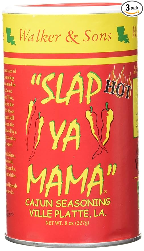 Slap Ya Mama Cajun Seasoning from Louisiana, Hot Blend, No MSG and Kosher, 8 Ounce Can, Pack of 3