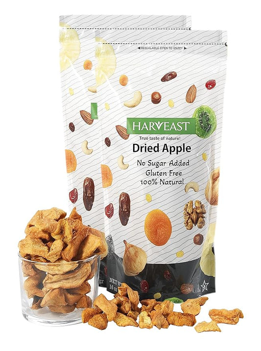 HARVEAST Dried Apples - Dehydrated Sliced Apple Snack - Tender & Sweet Whole Dried Fruits - Vegan Treats in Resealable Pack - Sugar Free, Non-GMO, Unsulfured, Gluten Free & Kosher (20 Oz, 2 Packs)