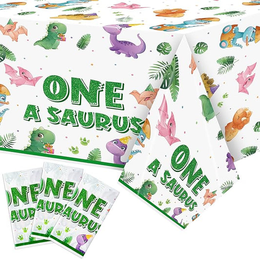 Dinosaur 1st Birthday Party Tablecloths - 3Pcs One A Saurus Party Table Cover Decorations, Dinosaur Themed Rectangular Plastic Disposable Table Cloth Decor for Boys Girls First Birthday Baby Shower