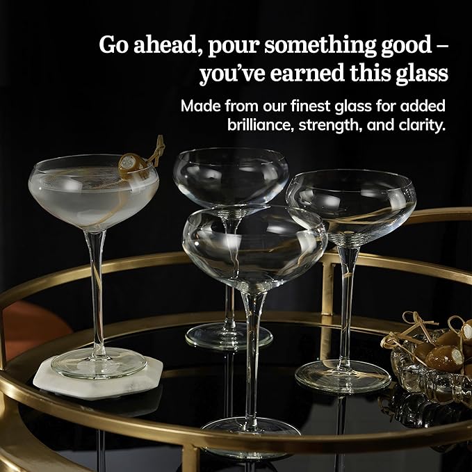 Libbey Signature Kentfield Coupe Cocktail Glasses Set of 4, Coupe Bowl Stemmed Cocktail Glasses, Dishwasher Safe Champagne Glass Gift Set
