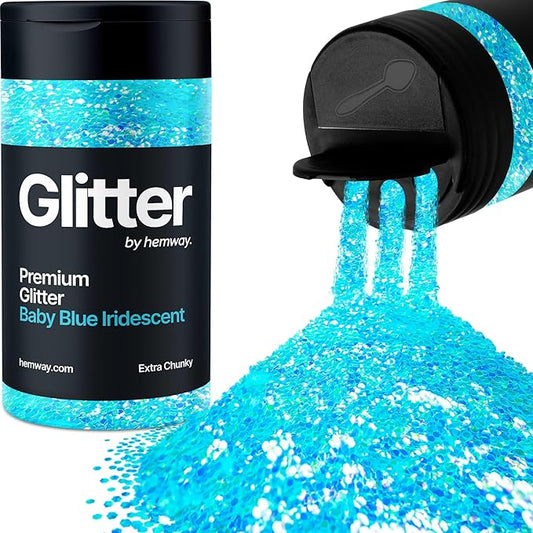 Hemway Premium Glitter Shaker - Baby Blue Iridescent | 115g Extra Chunky Metallic Flake Sequins for Resin & Epoxy Crafts | Craft Supplies for Tumblers, Festival, Art