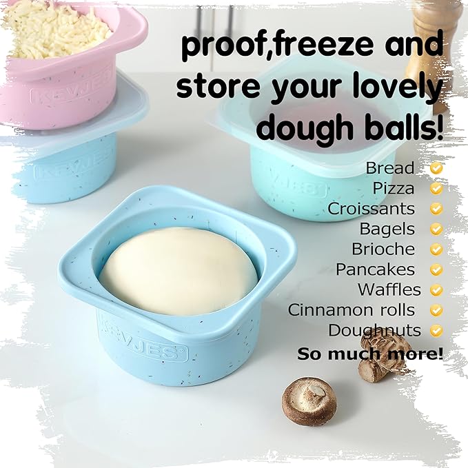 1000ml PLUS Pizza Sourdough Proofing Containers with Air-tight Lids for DIY family Artisan Pizza,Bread,Bagel-Food Grade Silicone -Dishwasher Safe-2 Pack (Aqua-Sprinkles Pattern)