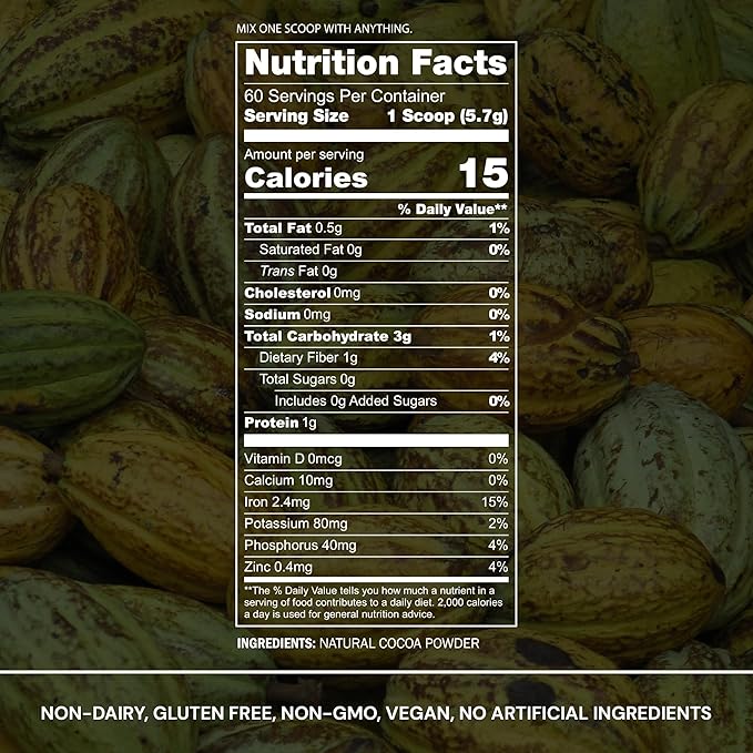Blueprint Bryan Johnson Non Dairy Cocoa Powder ??Elite Level Flavanols ??100% Pure Cocoa ??Low Fat Unsweetened Cocoa ??Undutched ??Keto Friendly ??Great for Baking, Cooking & Smoothies ??12oz Bag