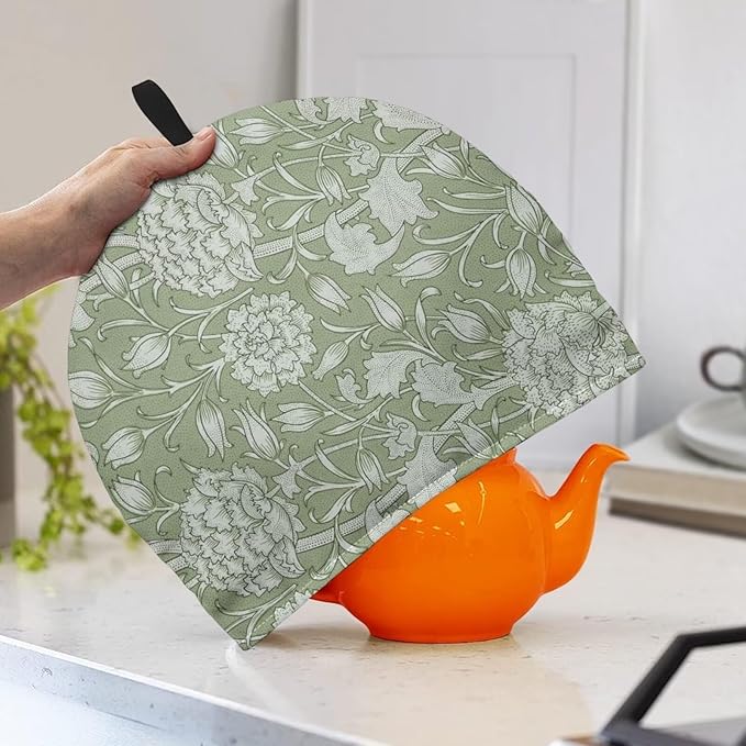Teapot Dust Cover Tea Cozy for Teapot,Foldable Kitchen Kettle Dust Tea Pot Decorative Cover for Kitchen,Tea Cosy with William Morris Green