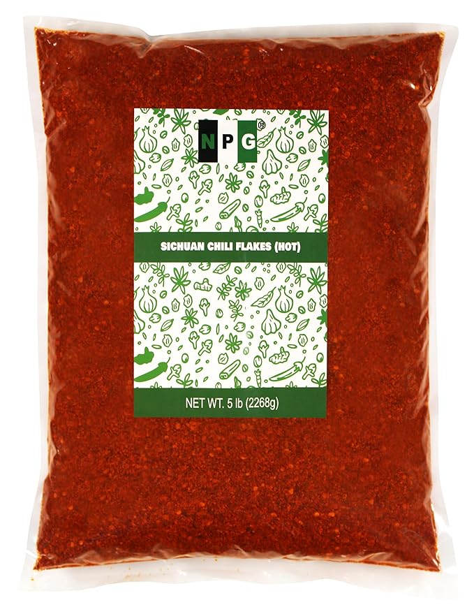 NPG Authentic Sichuan Chili Flakes 5 Pound, Extra Hot, Szechuan Crushed Red Pepper Powder Bulk, Essential Spice Seasoning for Making Kimchi, Chili Oil, Stir-fry, Pizza, Salads, and Tacos