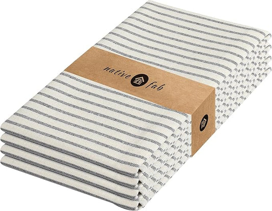 Native Fab 4 Pack Farmhouse Stripe Kitchen Dish Towels Cotton Super Absorbent Quick Drying Reusable 18x26 Inches - Bar Hand Towels, Kitchen Cleaning Towels with Hanging Loop, Milenna Black