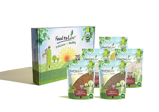 Food to Live - Organic Baking Ingredients in a Gift Box A Variety Pack of Organic Coconut Flour, Chia Flour, Coconut Sugar, Shredded Coconut, Ground Golden Flaxseeds