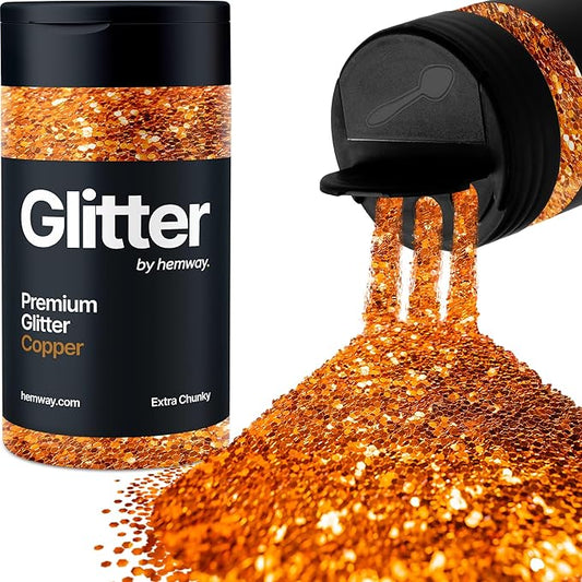 Hemway Premium Glitter Shaker - Copper | 115g Extra Chunky Metallic Flake Sequins for Resin & Epoxy Crafts | Craft Supplies for Tumblers, Festival, Art