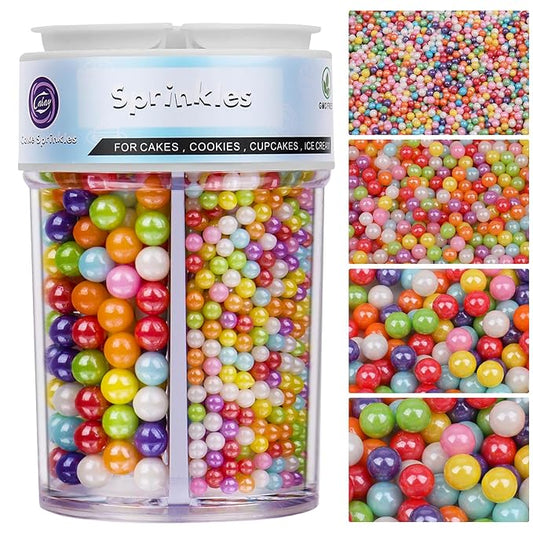 Sprinkles for Cake Decorating, Rainbow Pearl Sprinkles 4 Sizes Mix for Cake Cupcake Cookie Baking Donuts Ice Cream Toppings