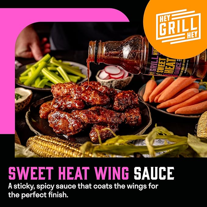 Hey Grill Hey | Chicken Wing Seasoning & Sauce Kit | All-in-one Crispy Batter, BBQ Rub, and Sweet Heat BBQ Sauce | Wing Night: Smoked & Fried Wing Kit