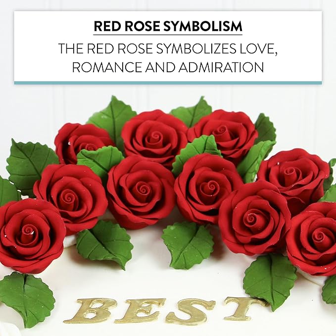 Global Sugar Art Premium Edible Roses, Red, Unwired, Medium 1.5 inches, 12 Count by Chef Alan Tetreault