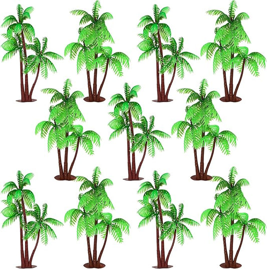 12 Pack Plastic Palm Tree Cupcake Toppers Miniature Palm Tree Figurines Cupcake Picks Micro Aquarium Garden Plant Building Landscape Coconuts Birthday Cake Decorations Party Supplies Green