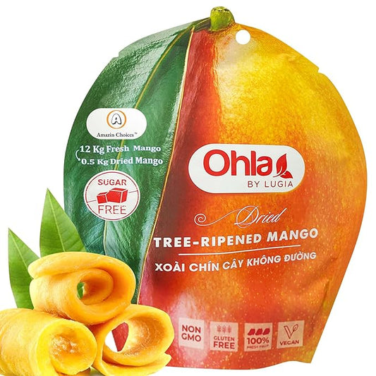 Dried Tree-Ripened Mango 7.05 Oz Pack - Premium Dried Mango Strips, Unsweetened, Non-GMO, Vegan, Gluten Free, Sugar-Free Fruit Slices for Delicious Snacking by Amazin Choices. Snack Viet Mangoes Slices