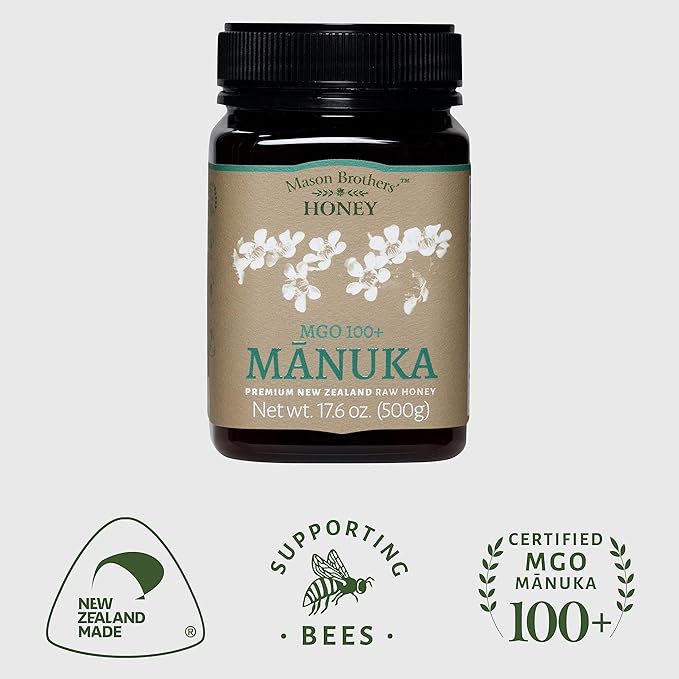 Mason Brothers’ MGO 100+ Raw Mānuka honey New Zealand - Authentic MGO certified traceable pure honey non- GMO (1.1 pound)
