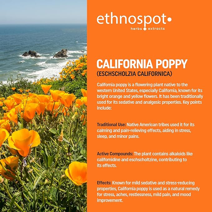 Pure California Poppy Tea - Natural California Poppy for Relaxation, Premium California Poppy Extract 100% Natural Herbal Tea Stress Relief & Calming Nervous System - 2 Gram Teabags - 32 Vegan Teabags