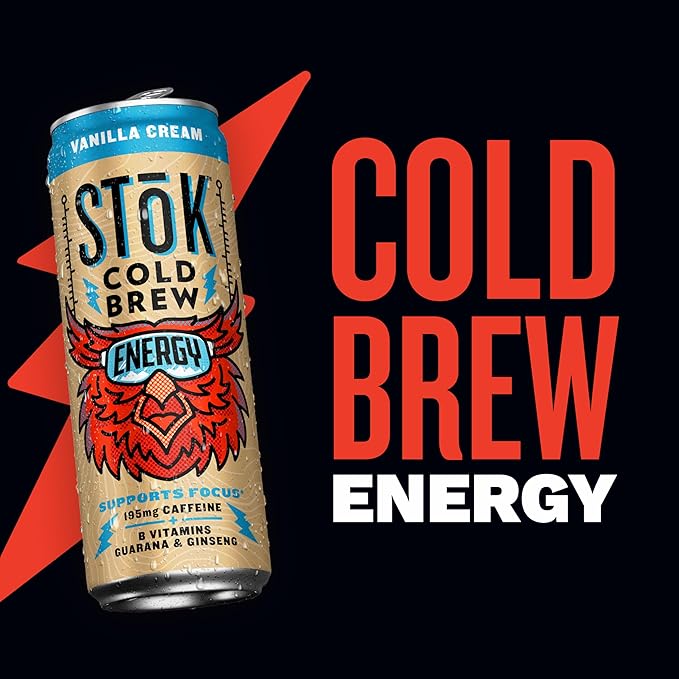 SToK Cold Brew Energy Vanilla Cream, Energy Coffee Beverage with 195mg Caffeine to Help Support Focus, Canned Coffee with B-Vitamins, Guarana and Ginseng,11 fl oz, 12pk