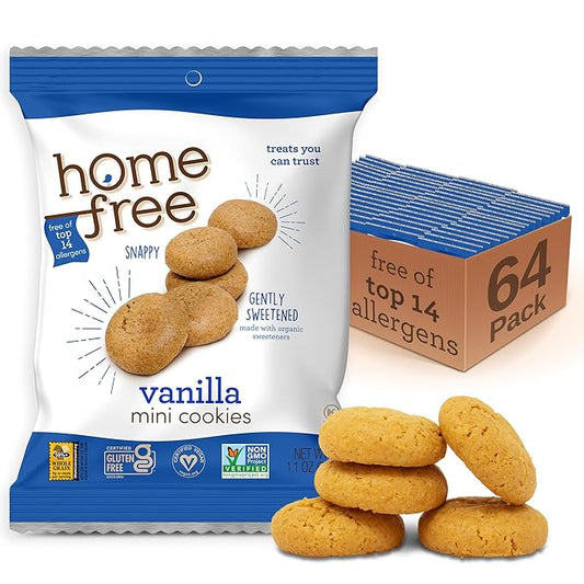 Homefree Treats You Can Trust Gluten Free Mini Cookies, Single Serve, Vanilla, 70% Organic, 1.1 Ounce (Pack of 64)
