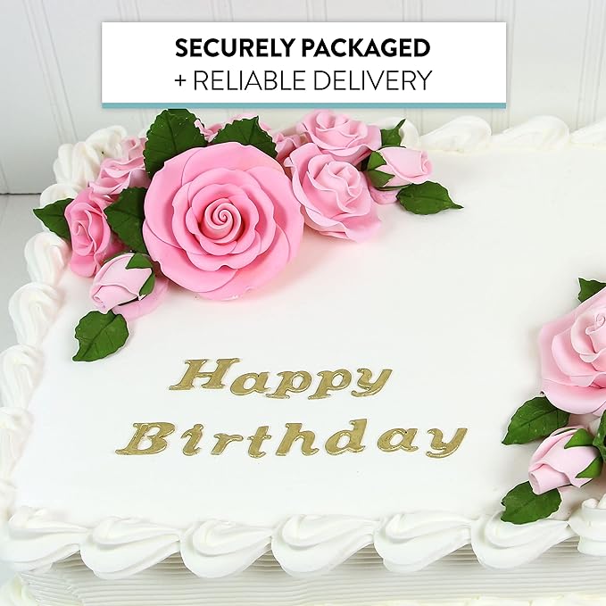 Global Sugar Art Exquisite Rose & Leaf Tray Edible Sugar Cake Flowers, Pink 20 Count Unwired by Chef Alan Tetreault